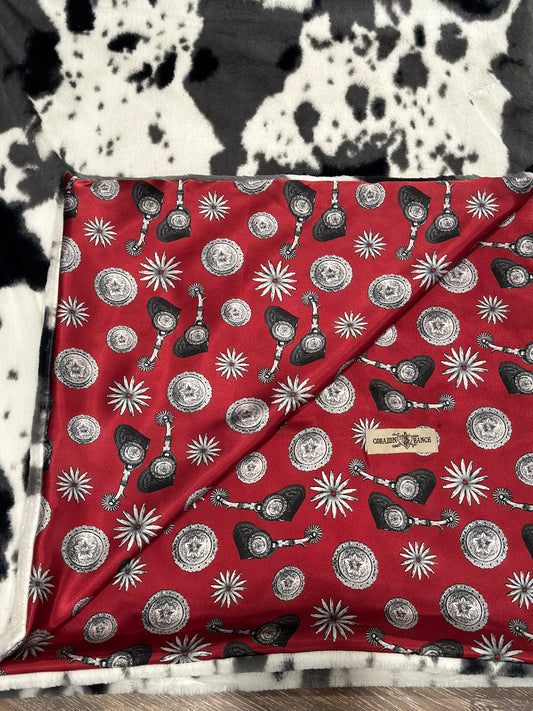 Merlot Spur with Black and White Cow print