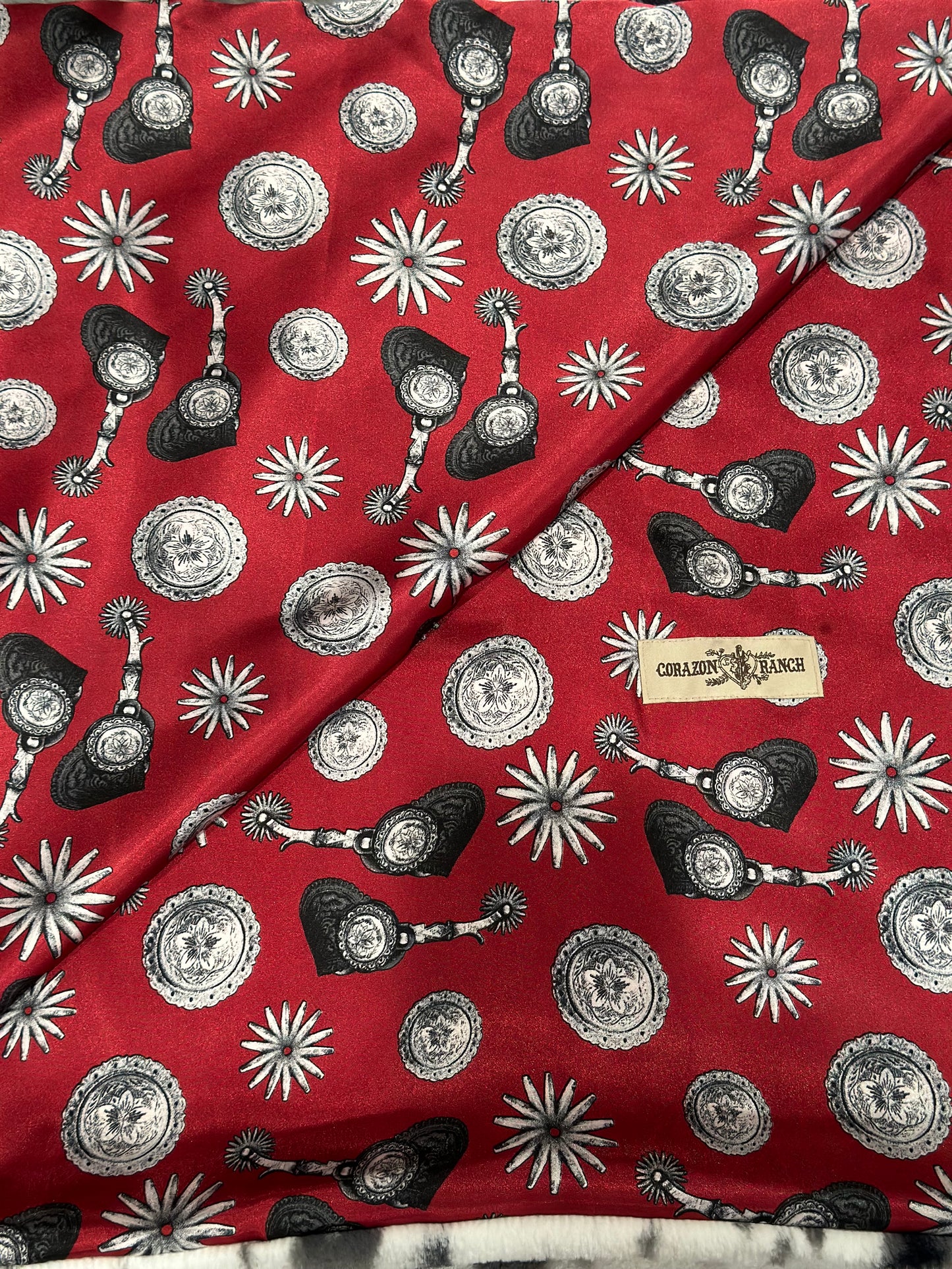 Merlot Spur with Black and White Cow print