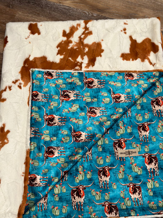 Long Horn Turquoise with Rust Cowhide